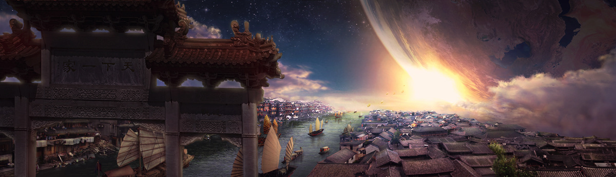 Matte Painting Legendary chinese expedition direct painting collage dramatic lighting