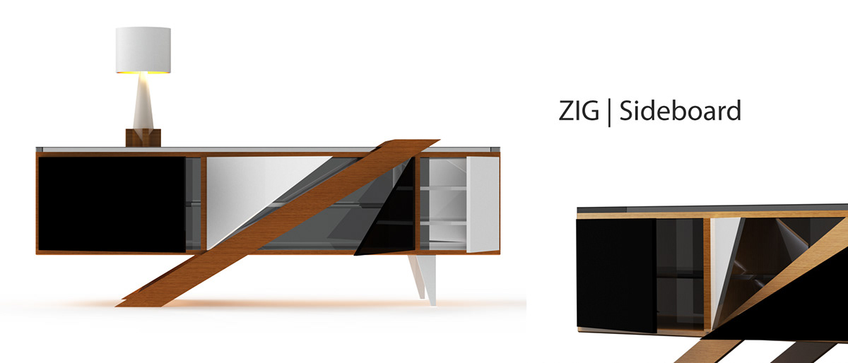 design Zig wood glass product furniture