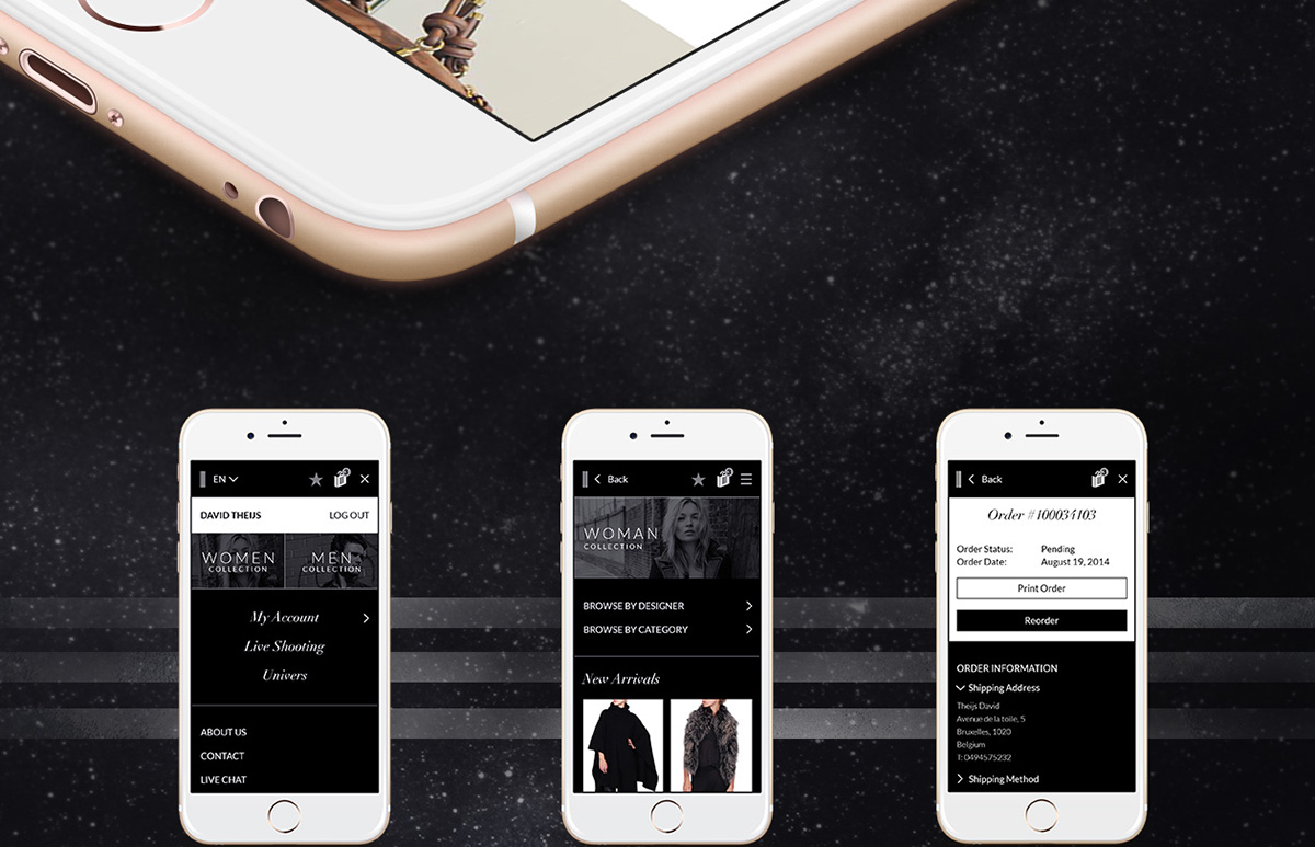 shop online couture créateurs mobile Webdesign luxe Typographie elegance noir blanc stylisme design