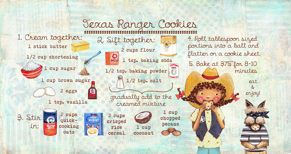 mixed media Picture book children's book children's art girl dog cowboy texas ranger recipe cookies nessa dee