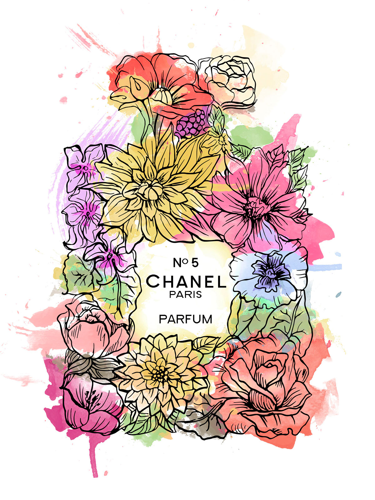 chanel poster illustration fashion illustration Promotional perfume advertisement Poster Design Botanicals watercolor Flowers florals floral pattern floral painting flower pattern digital painting