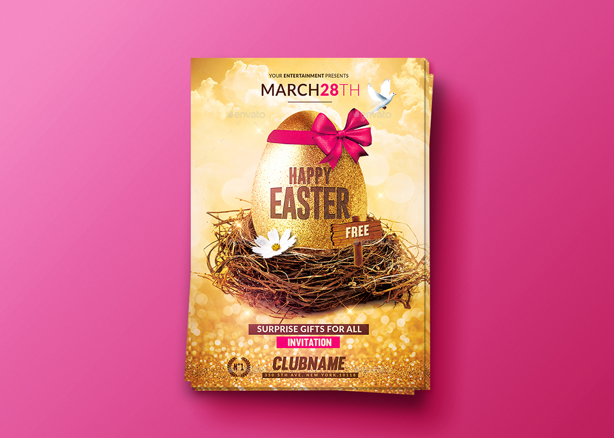 celebration club Easter easter party eggs Event Flowers flyer template flyers gold happy easter templates flyer Invitation romecreation