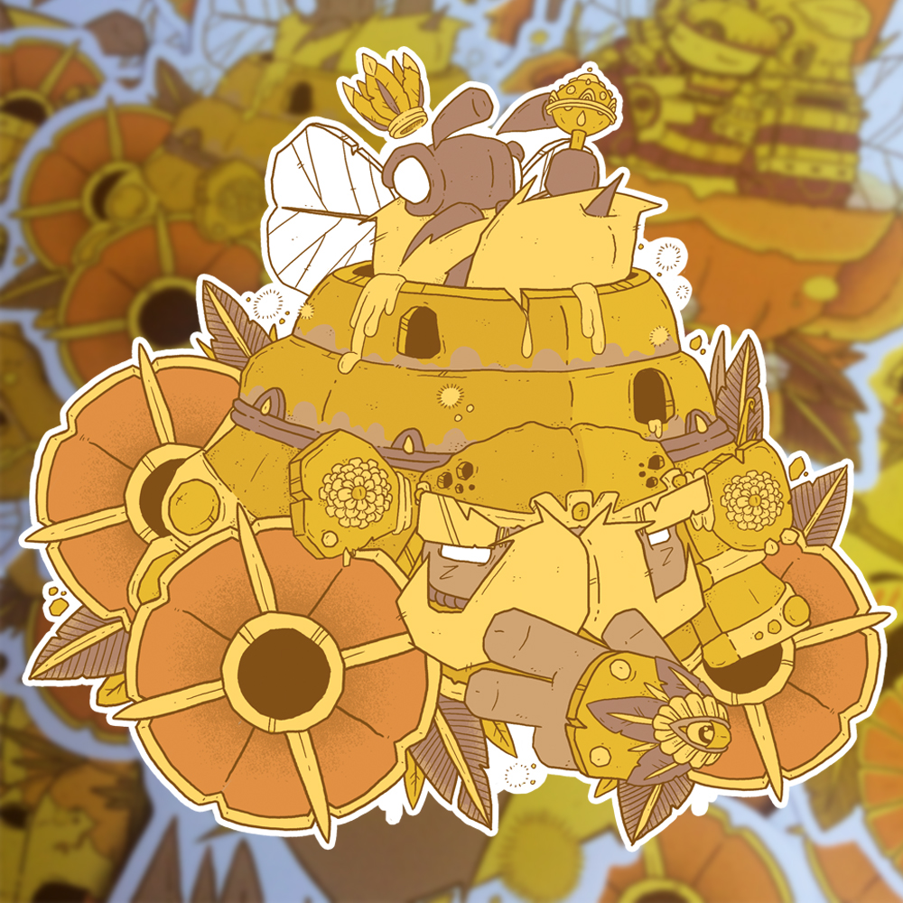 ILLUSTRATION  Sticker Design stickers digital illustration Bumble Bee bee Nature yellow sticker samurai