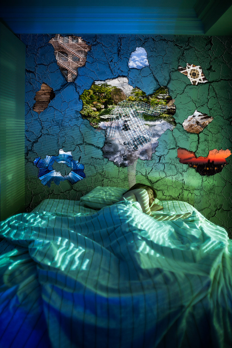 photo photograhy retouch manipulation bedroom Photo Composite surreal Insomnia Insomniac dream room green Dreaming synergy Photo Manipulation 
