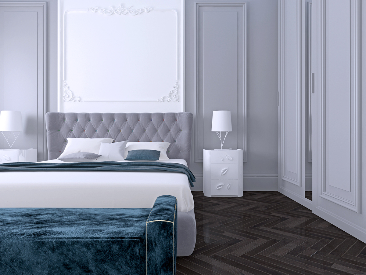 bedroom Interior design furnuture vray 3dsmax rendering photoshop Classic american grey White