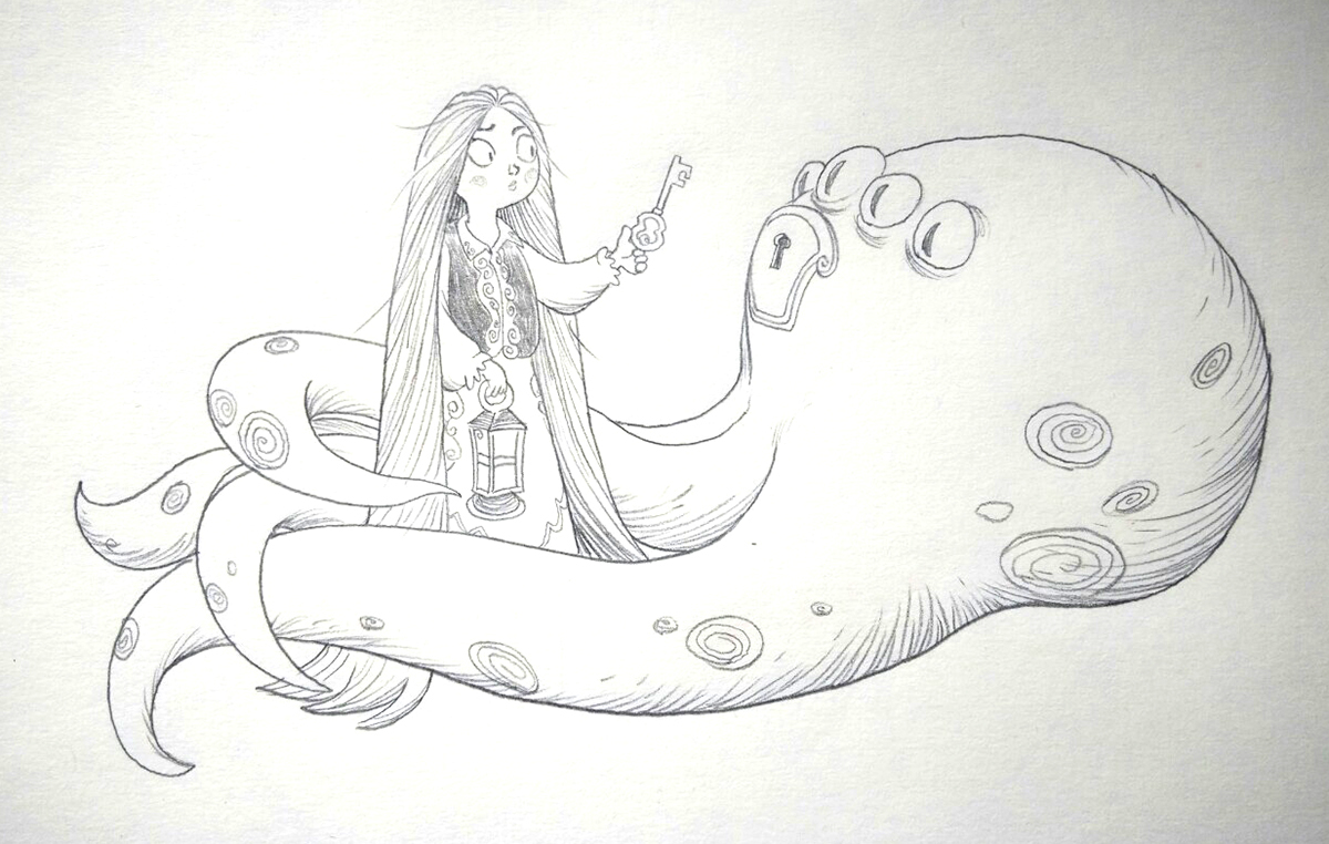 octopus comic tale redhair longhair key underwater watercolor digital conceptart