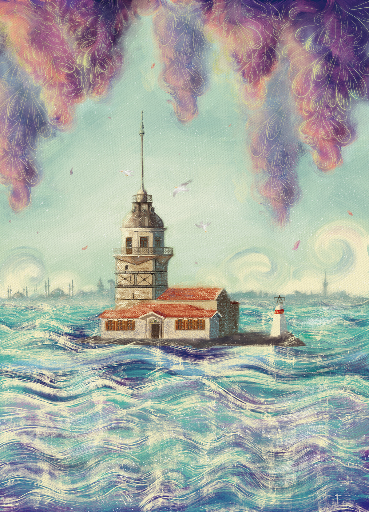 istanbul üsküdar ILLUSTRATION  Digital Art  kız kulesi kuzguncuk Cat old Oldtimes nostalgia