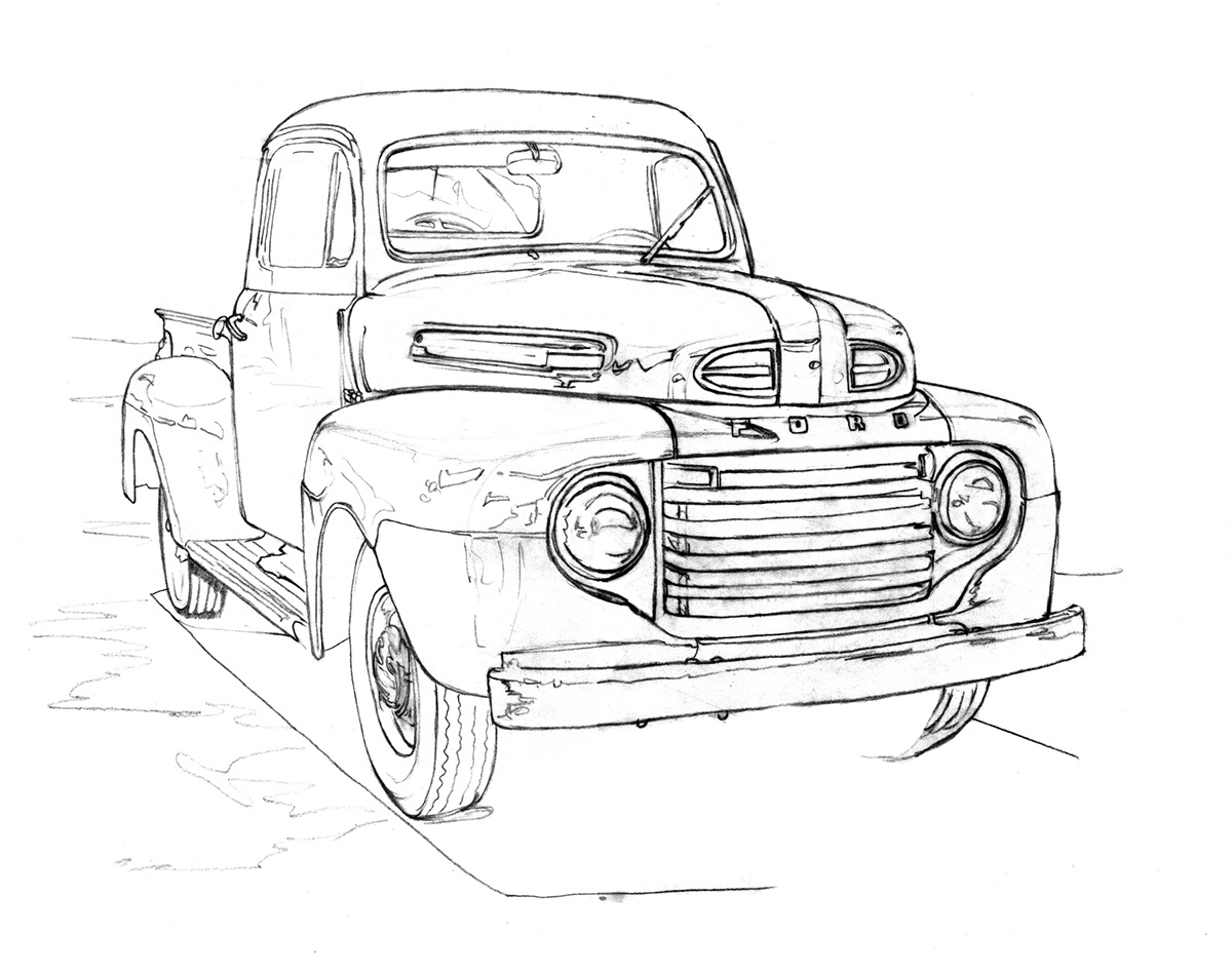 Ford Truck black and white Prismacolor Markers graphics 360 paper Prismacolor Pencils vintage Adveertising rendering