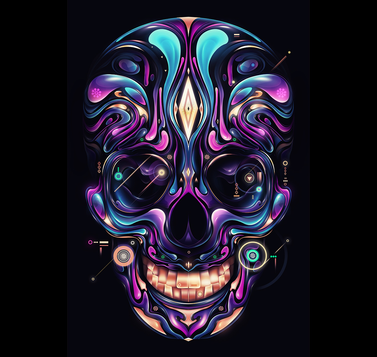 skull art skullart neon lights rainbow colorful disco apparel Love death alive anatomy human trippy