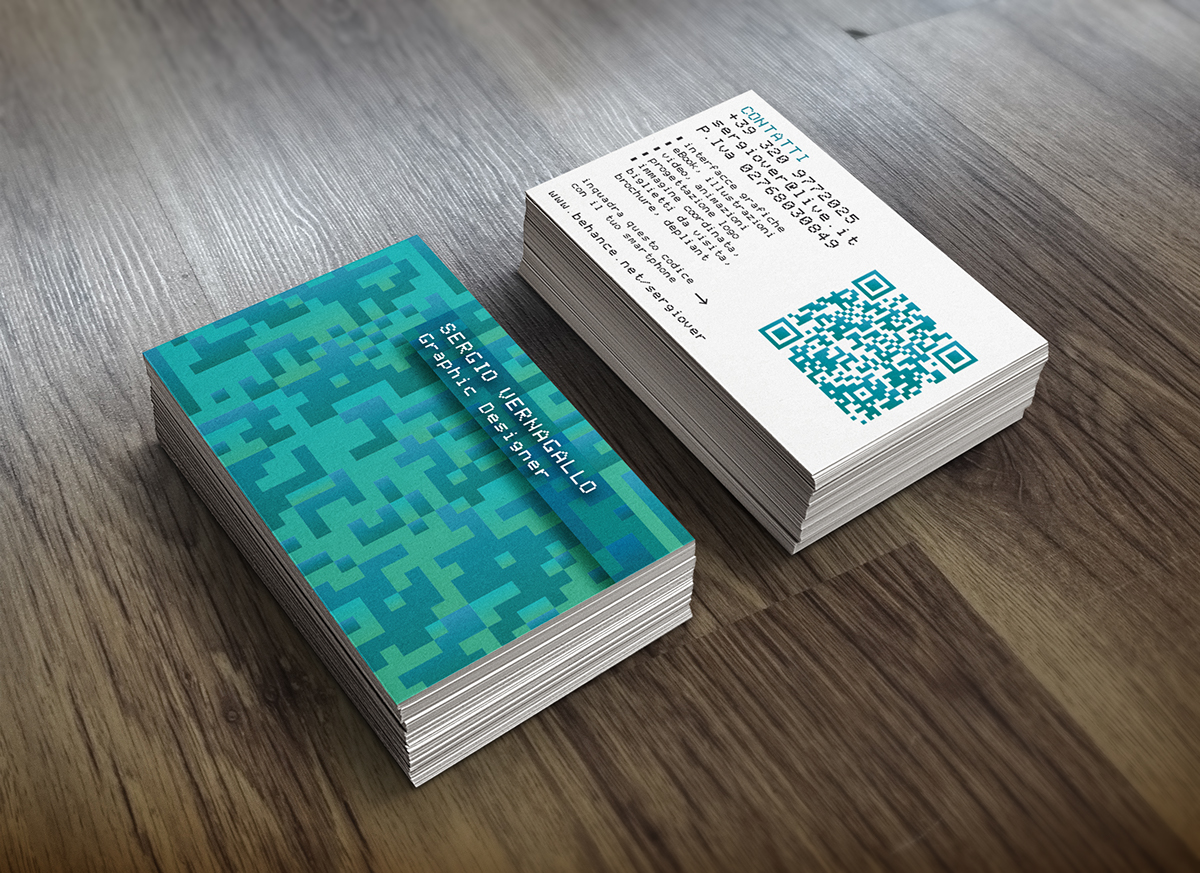 business card brand designer job pixel qrcode