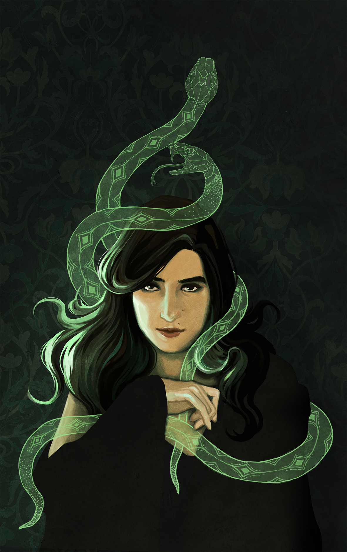 green snakes self portrait portrait dark evil girl
