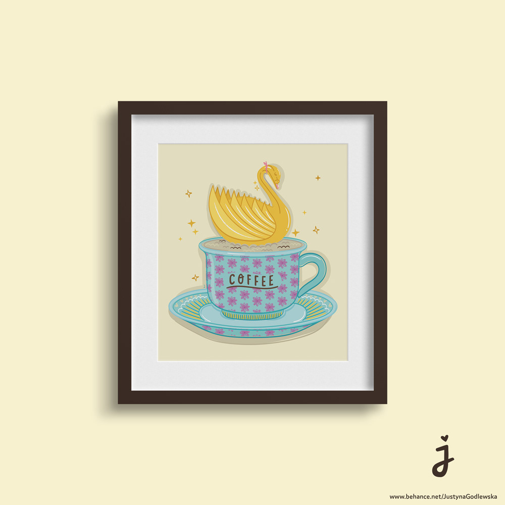 Coffee cup ILLUSTRATION  justyna godlewska swan vectors surrealism