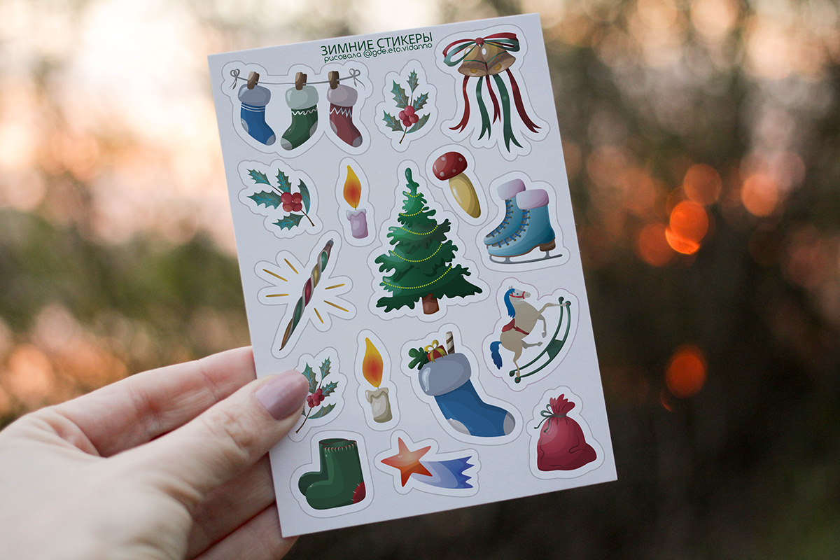 adobe illustrator Digital Art  Merry Christmas new year New Year stickers sticker pack stickers vector winter winter stickers