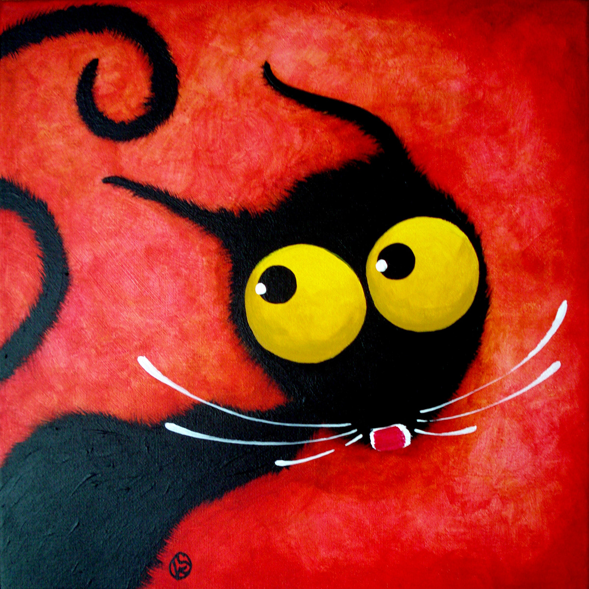 Stressie Cat Original Acrylic  Canvas Stressie Cat Illustration