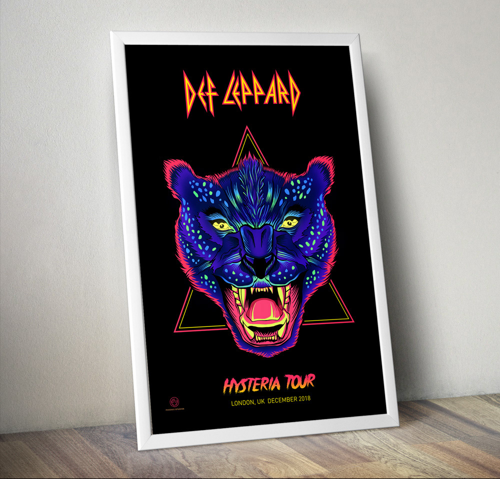 rock poster metal def leppard heavy metal leopard Cat Retro 80s band