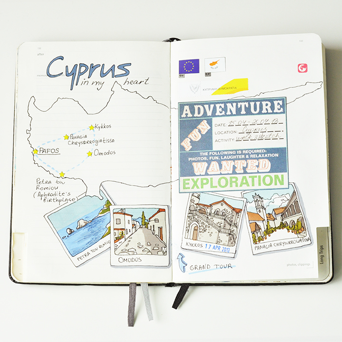 moleskine Marker Copic travelbook sketchbook cyprus beach map Travel