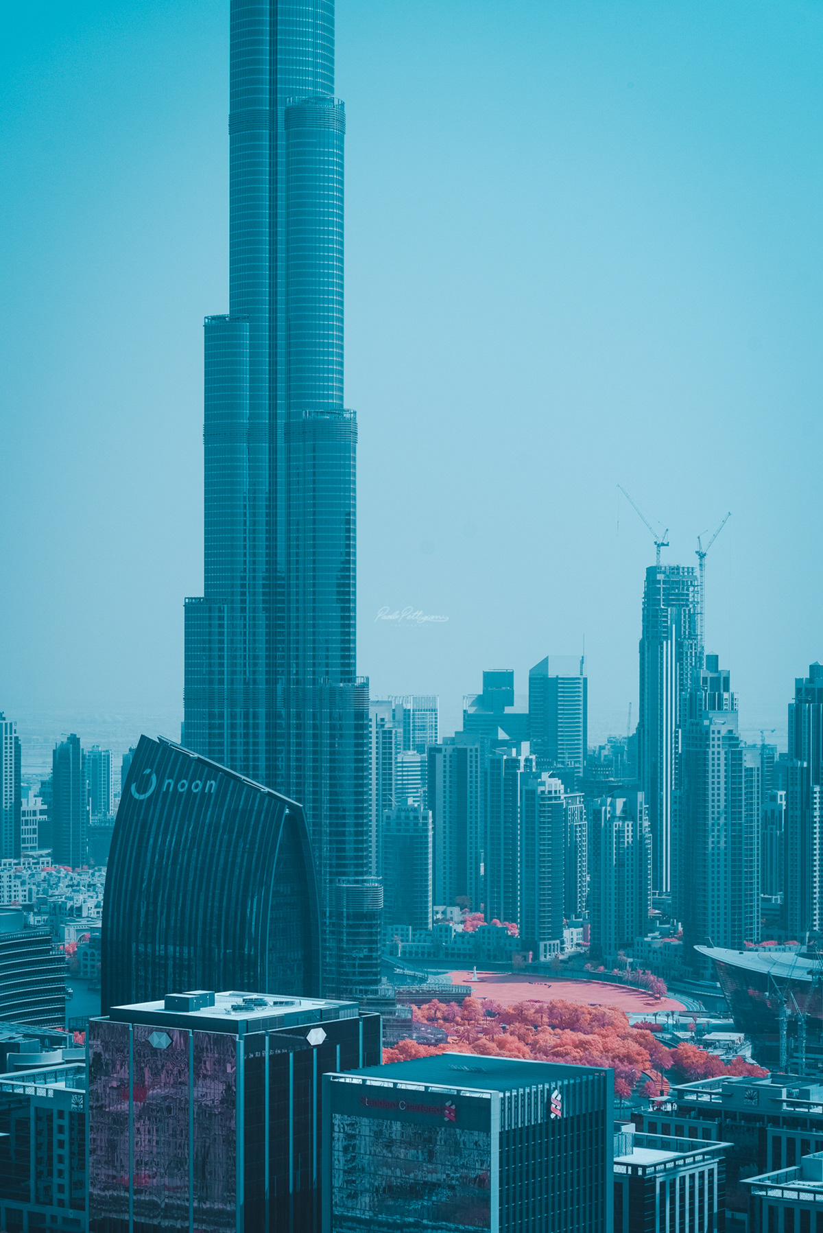 dubai Burj Khalifa city infrared light red coral purple United Arab Emirates Urban