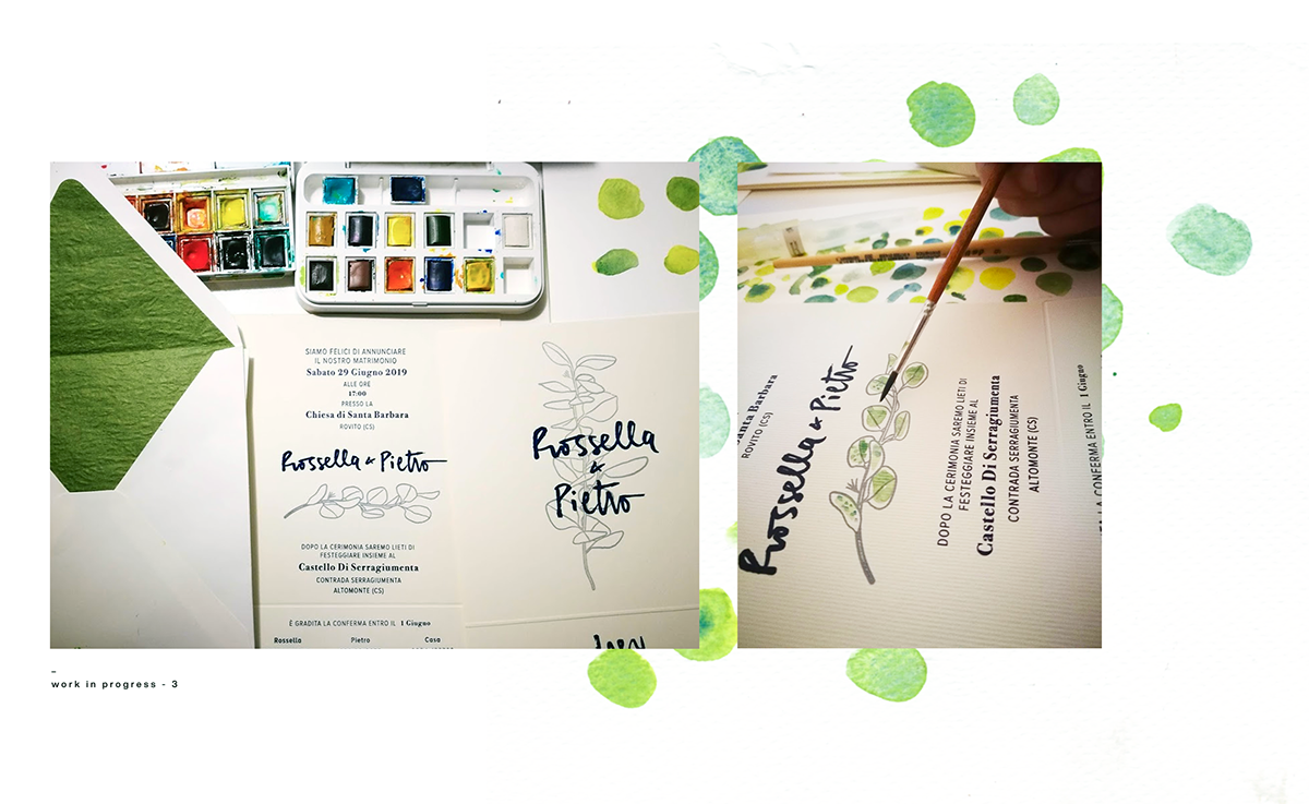 wedding invitations ILLUSTRATION  watercolor leaf leaves eucalyptus green handmade Indian Wells