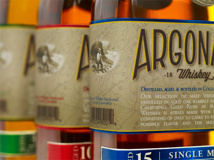 Argonaut Whiskey oak barrel gold rush California bottle