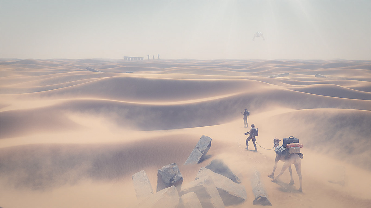 artwork camel concept art desert Landscape sand science fiction Scifi soldiers Sun