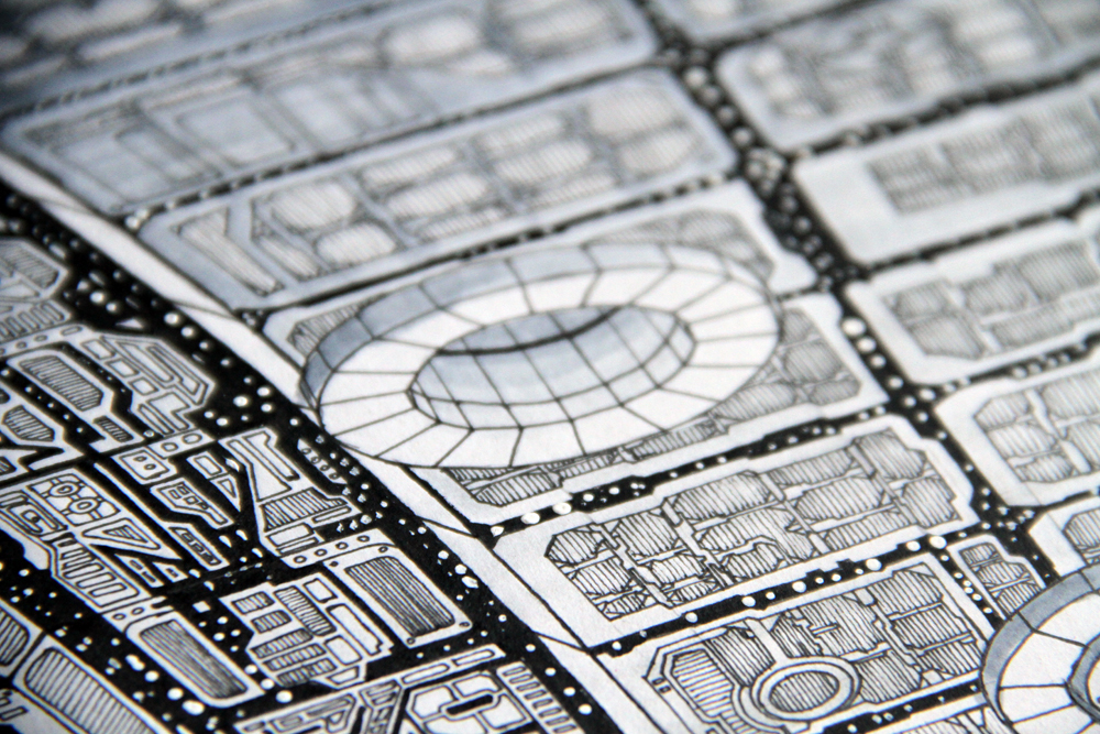 buildings blade runner machinery star wars background linework Cyberpunk concept art metropolis colony