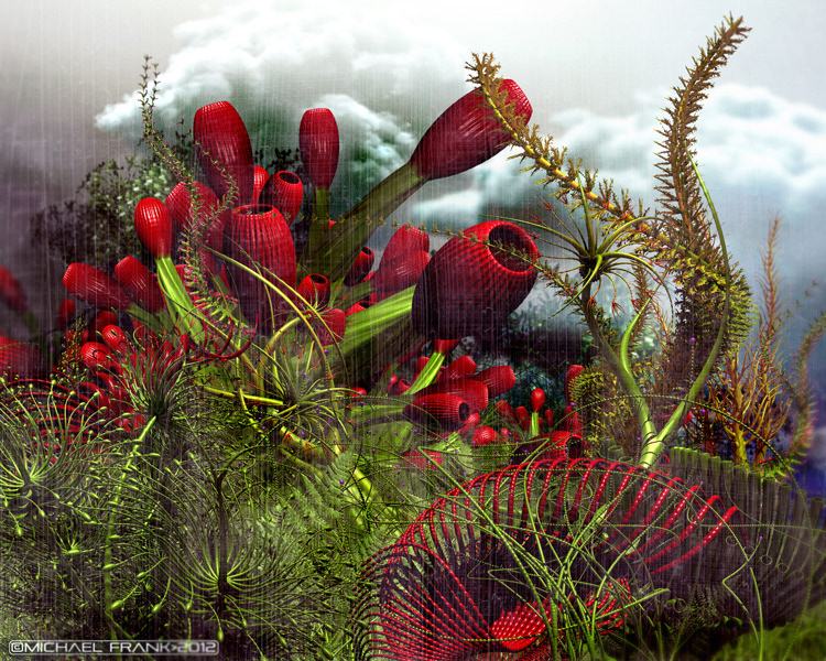 Bryce "photo manipulation" "Michael Frank" 3D abstract Landscape undersea surreal Shells plants Nature photo-realistic Photoshop CS5 dream forest clouds SKY dark Bryce7 pro "Lucid dreaming" textured microscopic