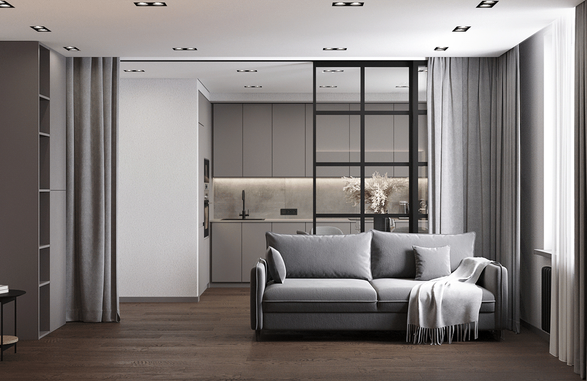 architecture CG corona renderer gray Interior Minimalism minimalistic apartment Minimalistic interior stone wood