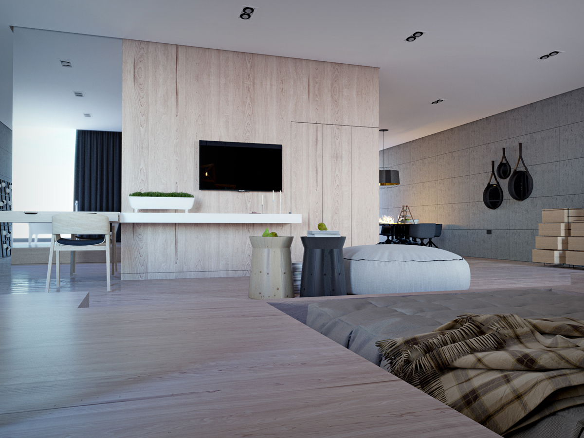 Interior design Apartmant wood Nature contemporary modern concrete home flat White black ukraine LOFT kiev