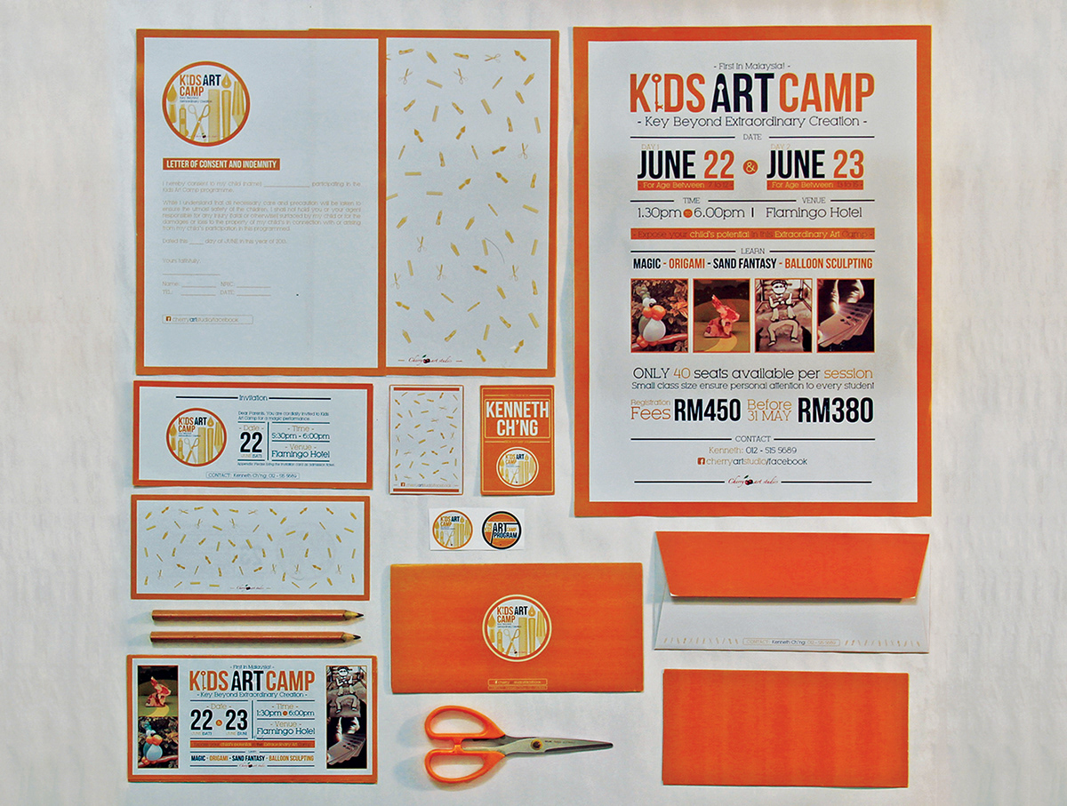 orange camp type art Invitation malaysia Brouchure identity kids art camp camping