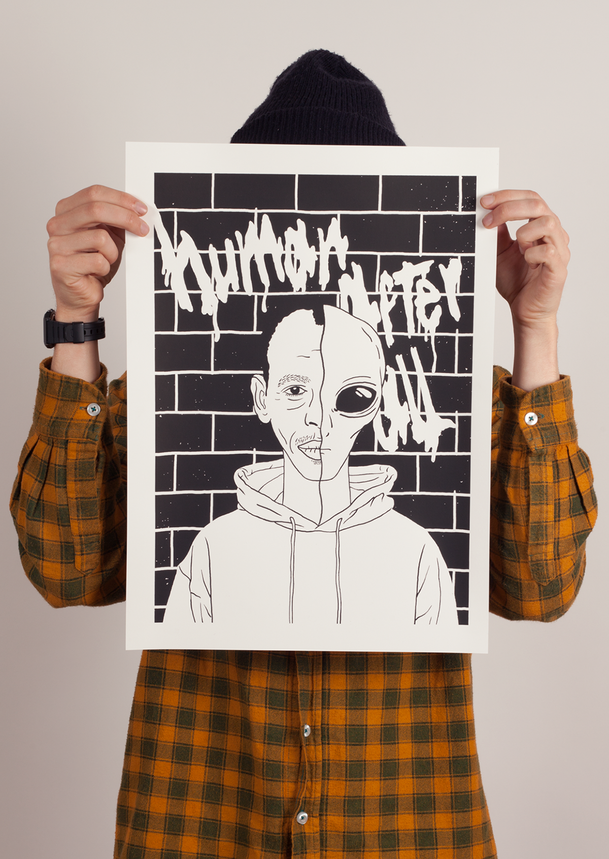 poster Refugees alien print screen print black & white Human after all design