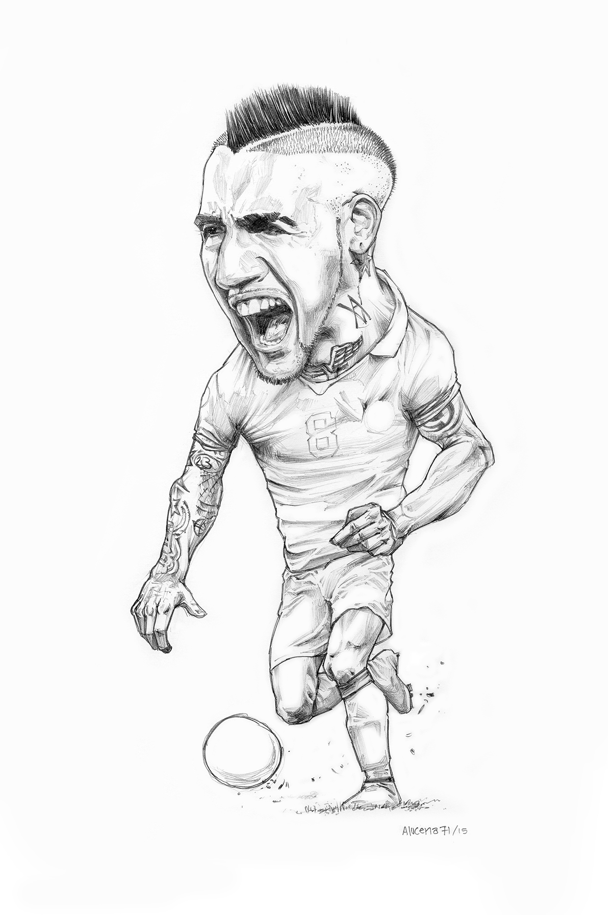 ilustracion ilustration caracter Character freehand lapiz pencil caricatura Arturovidal chile Futbol