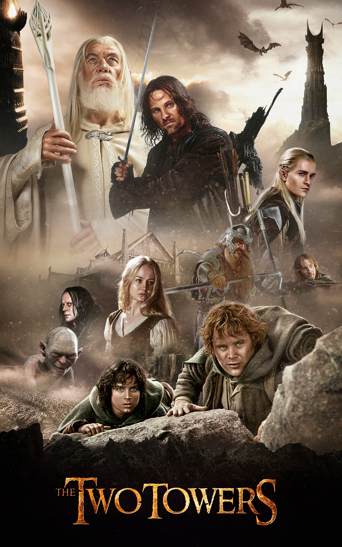 The lord of the rings the two towers frodo sam legolas Gimli movie Gollum