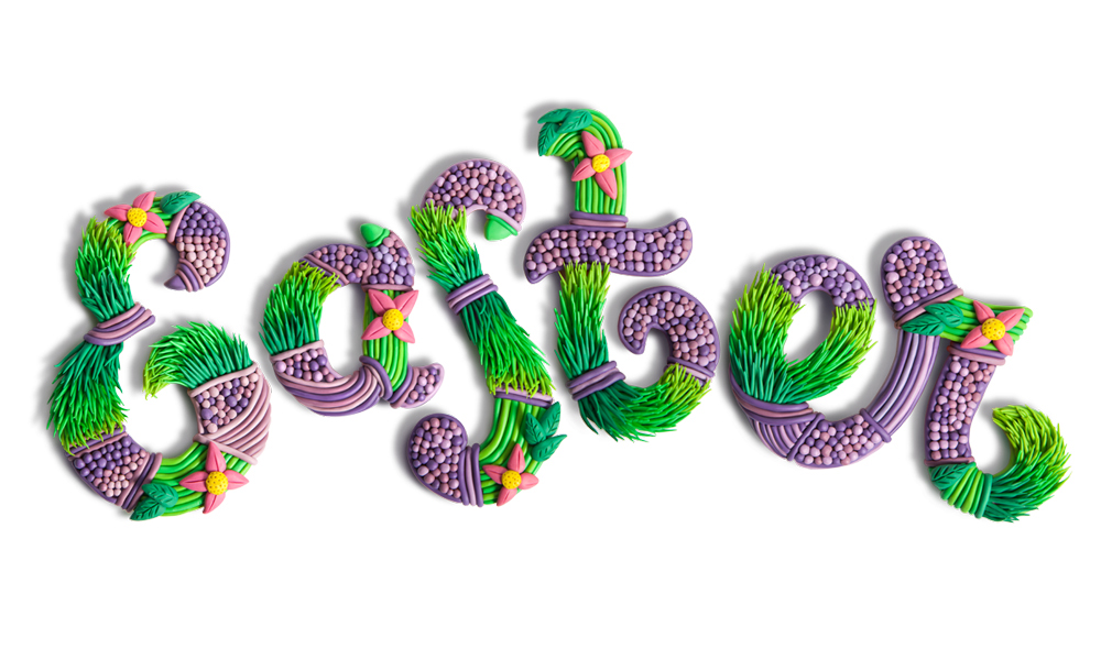 type sculpture letters decorated font putty clay modeling spring Plasticine Easter handmade