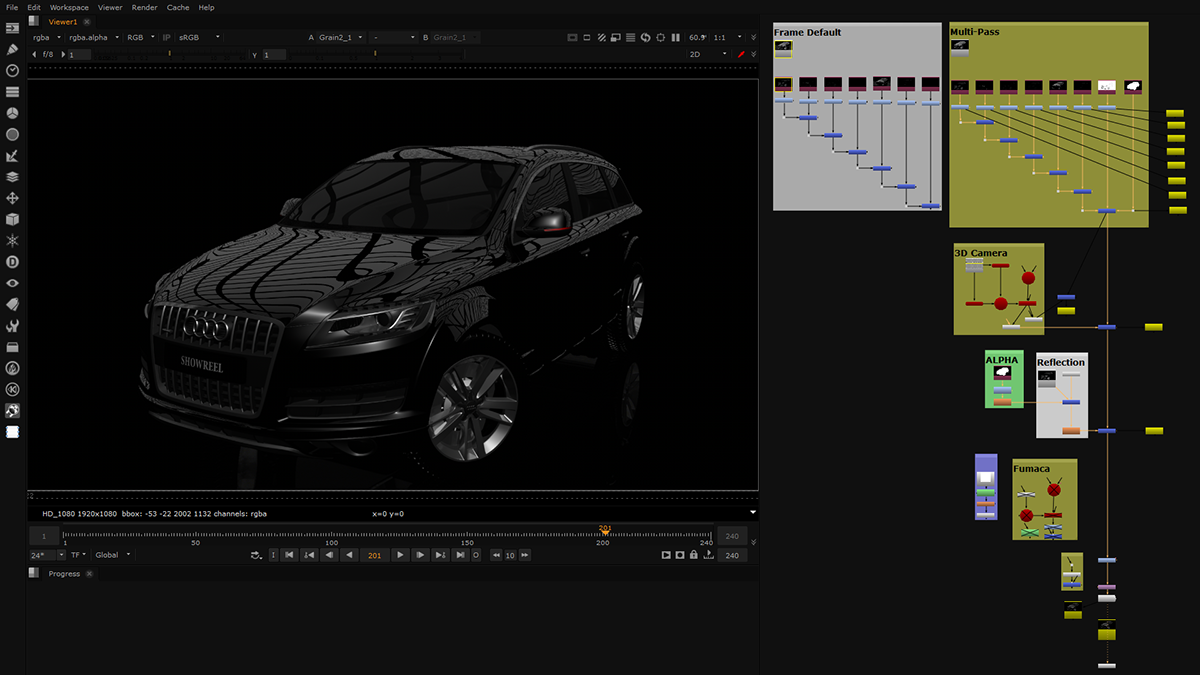 nuke compositing 3D car multi-pass cinema 4d publicidade frank Estalone efeitos visual computação