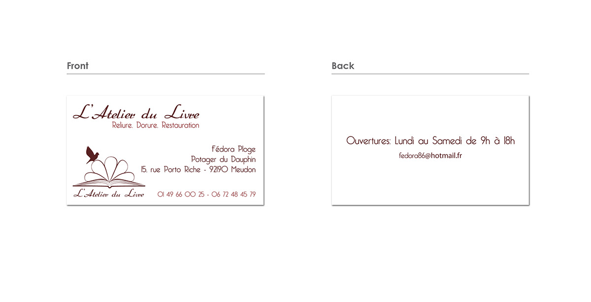 L'atelier du Livre logos visual identity Website Meudon Potager du Dauphin flyers business card Fédora Ploge feminine brochure curves bindery Workshop photoshop Illustrator