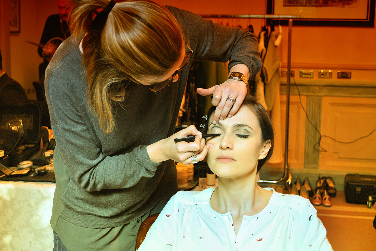 glamour backstage Rome Itlay luxury magazine actor model makeup scene
