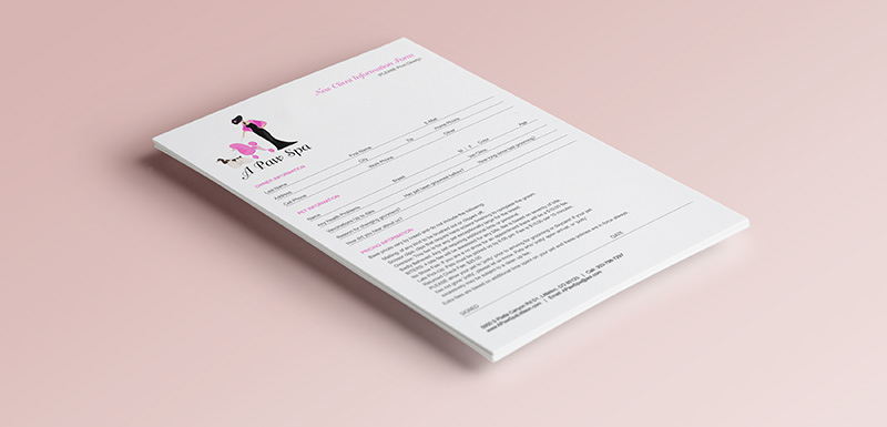 brochure new client form Release Form postcard handbill van wrap pet industry