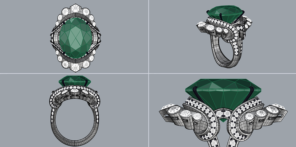 3d animation CGI emerald ring visualization caustics diamond  jewelry Render highjewelry