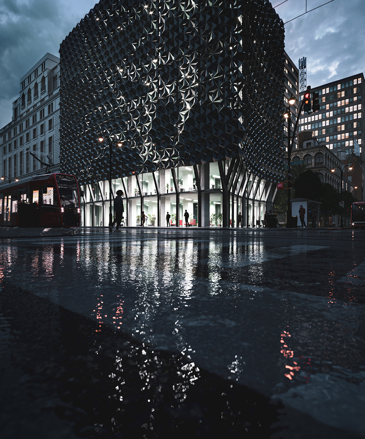 cg art cityscapes lightroom 3DS Max Design architecture visualization archviz 3d modeling and rendering rainy day