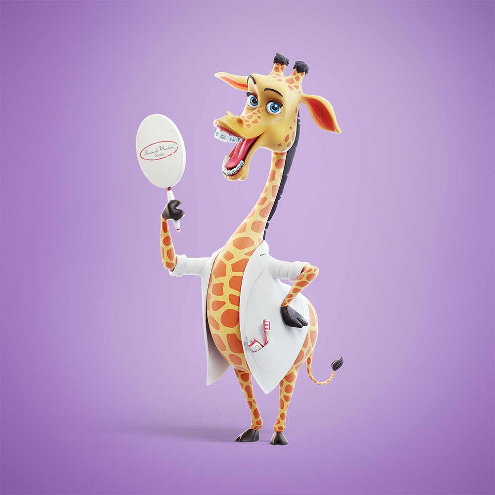3D giraffe cartoon dentist illustratio cartoo