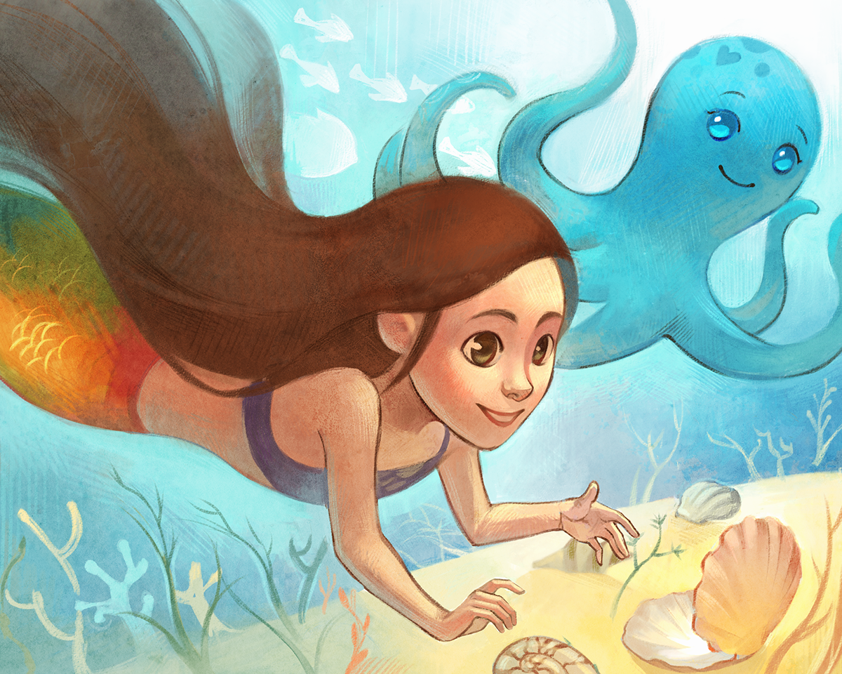 mermaid children's book book ILLUSTRATION  rainbow octopus sea life sea