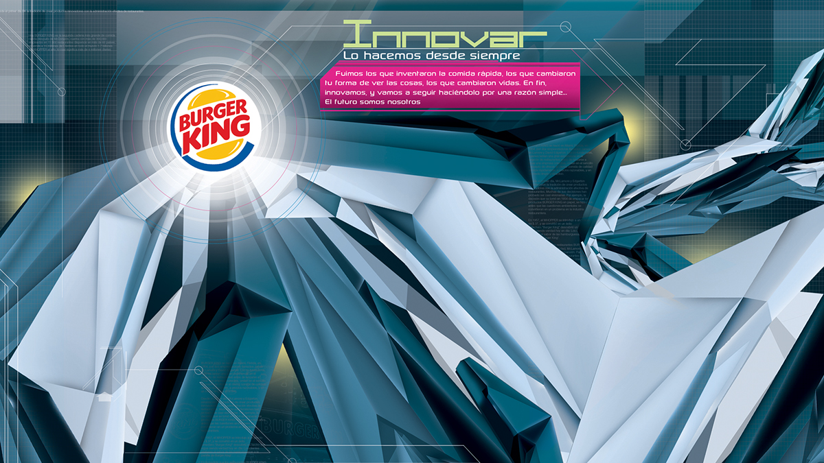 Burger King publicity add adds garage carson technologic multilayer vector anime japan Retro vintage ad