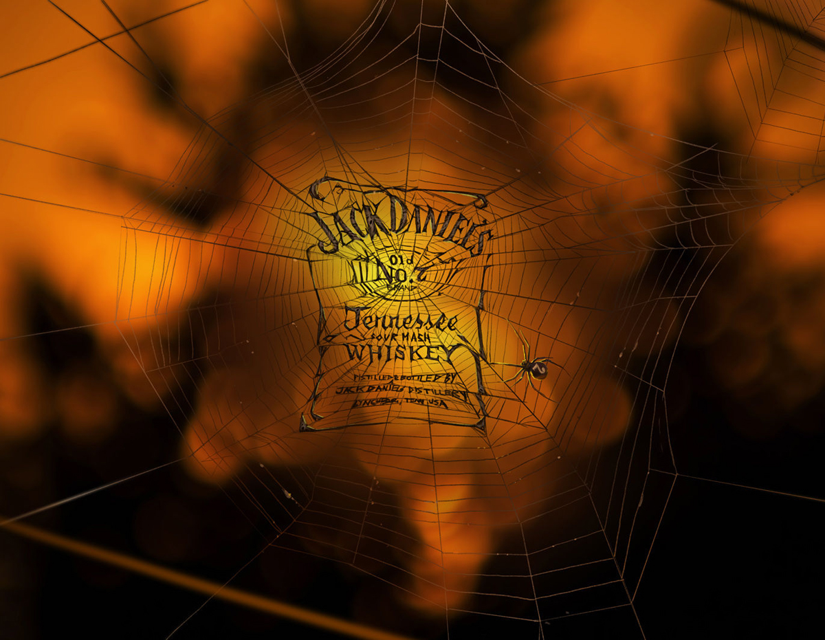 jack daniels alcohol bottle design key visual ILLUSTRATION  spider spider's web