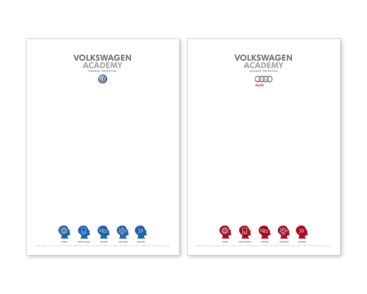 volkswagen Audi academy south africa Corporate Identity letterheads logos iconography