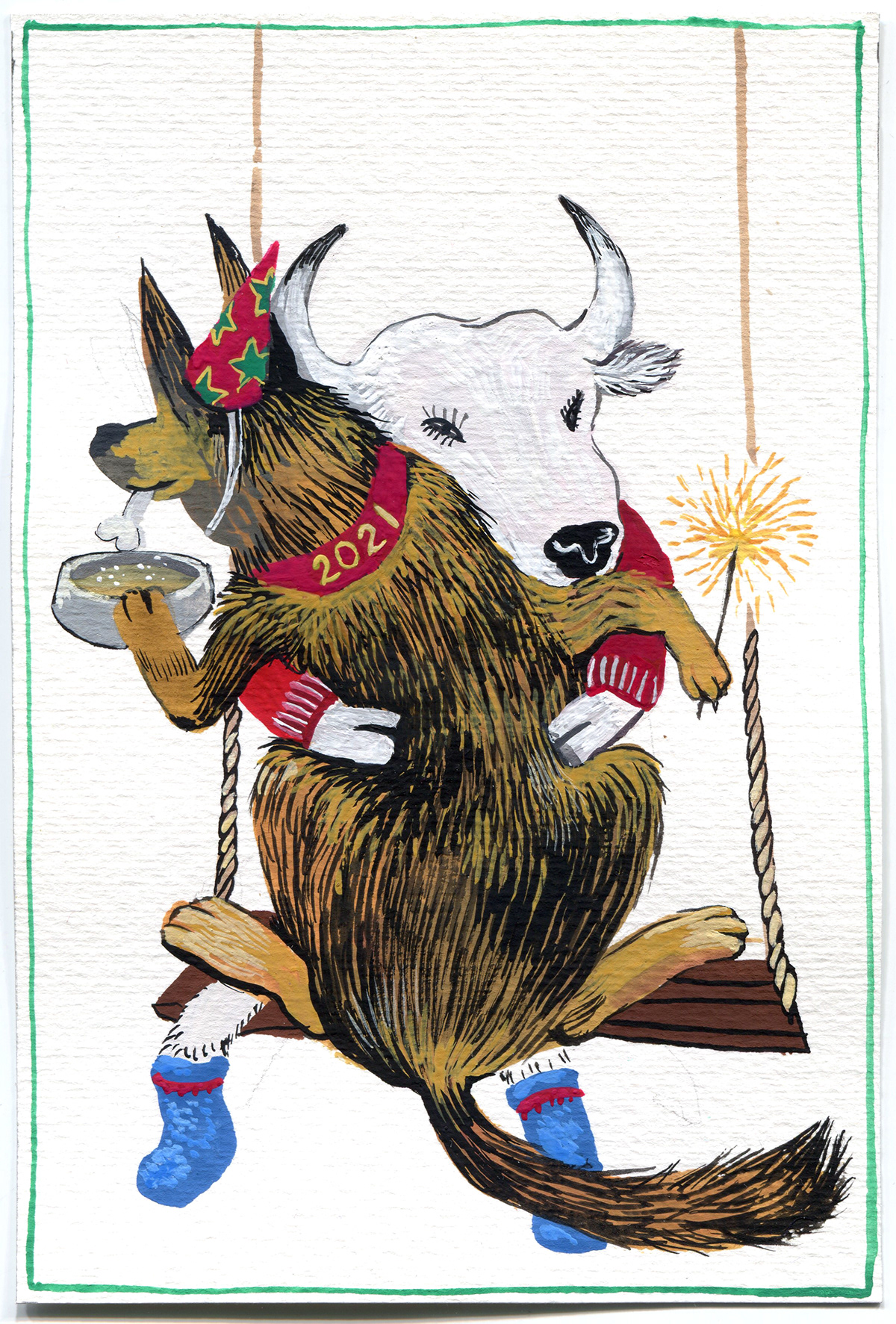 animal portraits bull portraits cards chinese new year Gouache Illustration Hand Painted happy new year Lunar New Year New Year Cards white bull