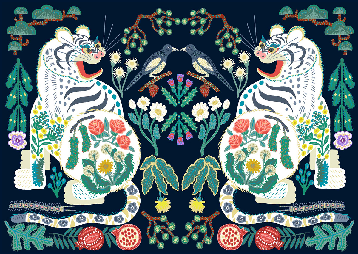 animals botanical Flowers fruits ILLUSTRATION  Korea textile tiger traditional V&A