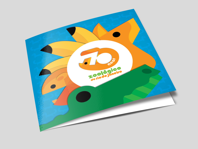 zoologico 70 anos Selo Comemorativo infantil Ilustração zoo