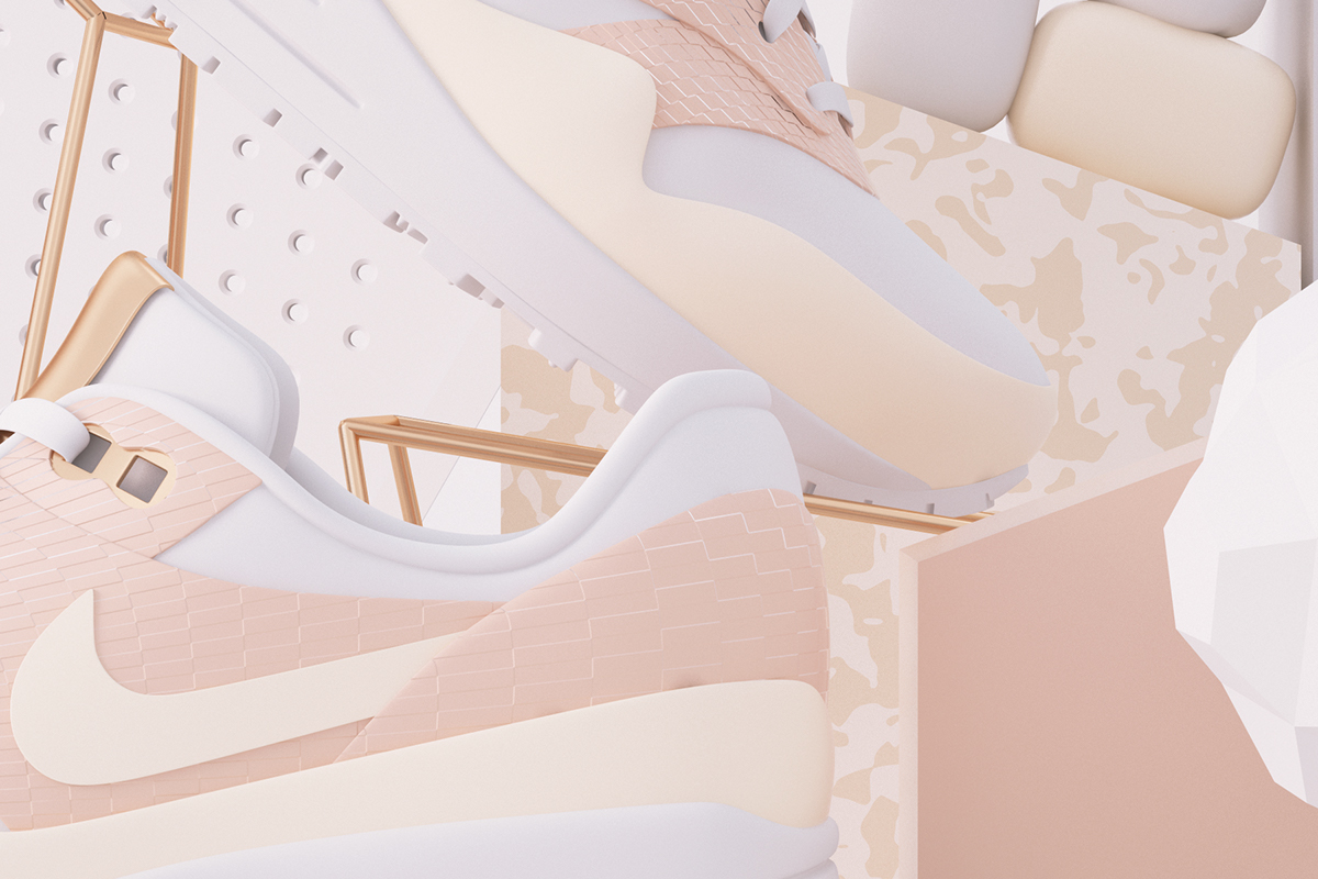 c4d vray Nike airmax peach salmon cream geometry CGI 3D