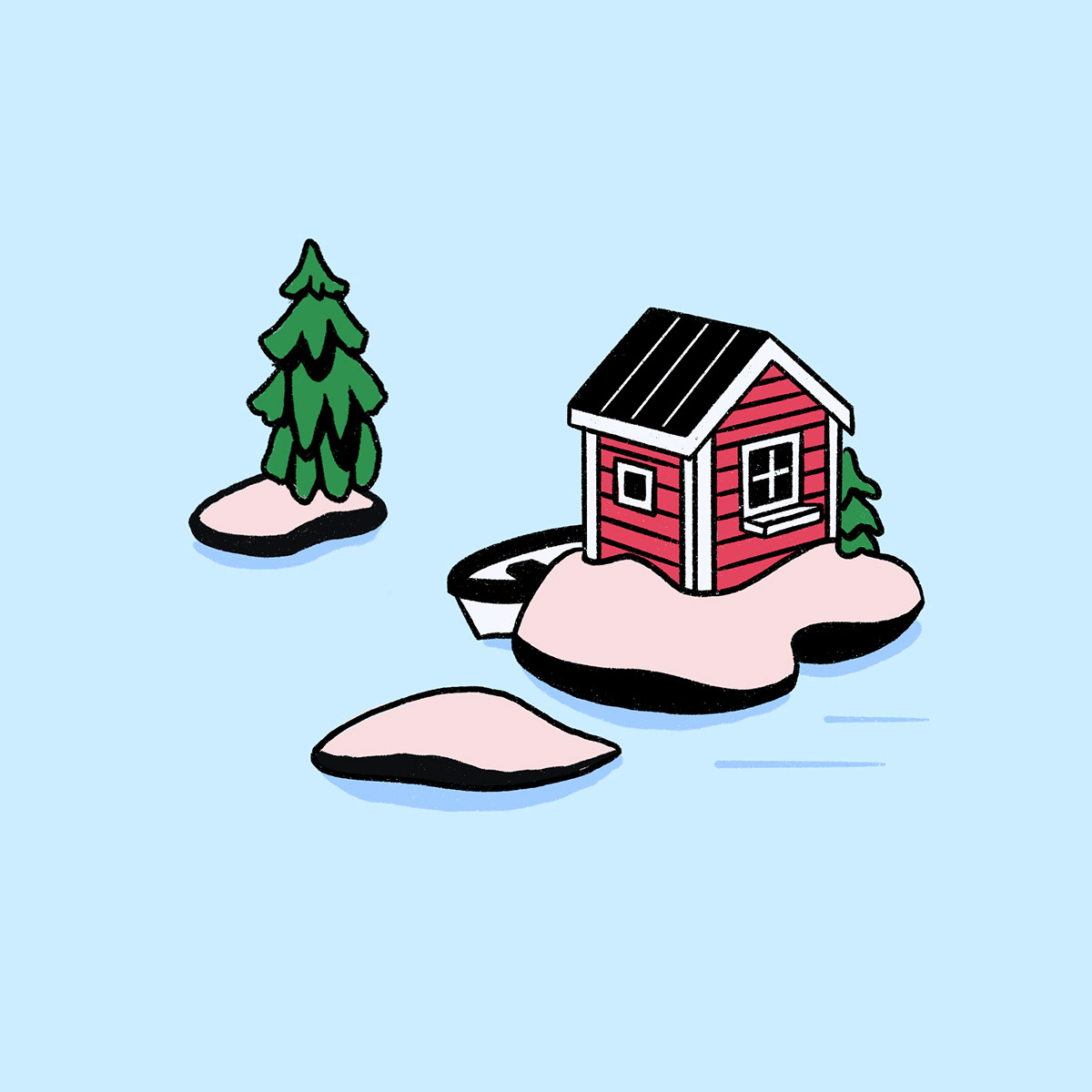 small cabin on little islands - illustration