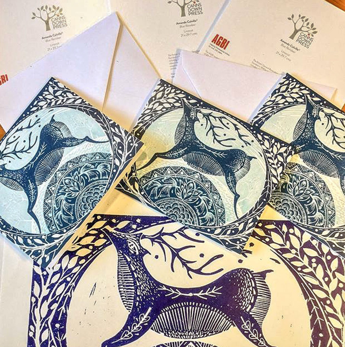 print linocut folk deer greetings cards design illustrations licensing
